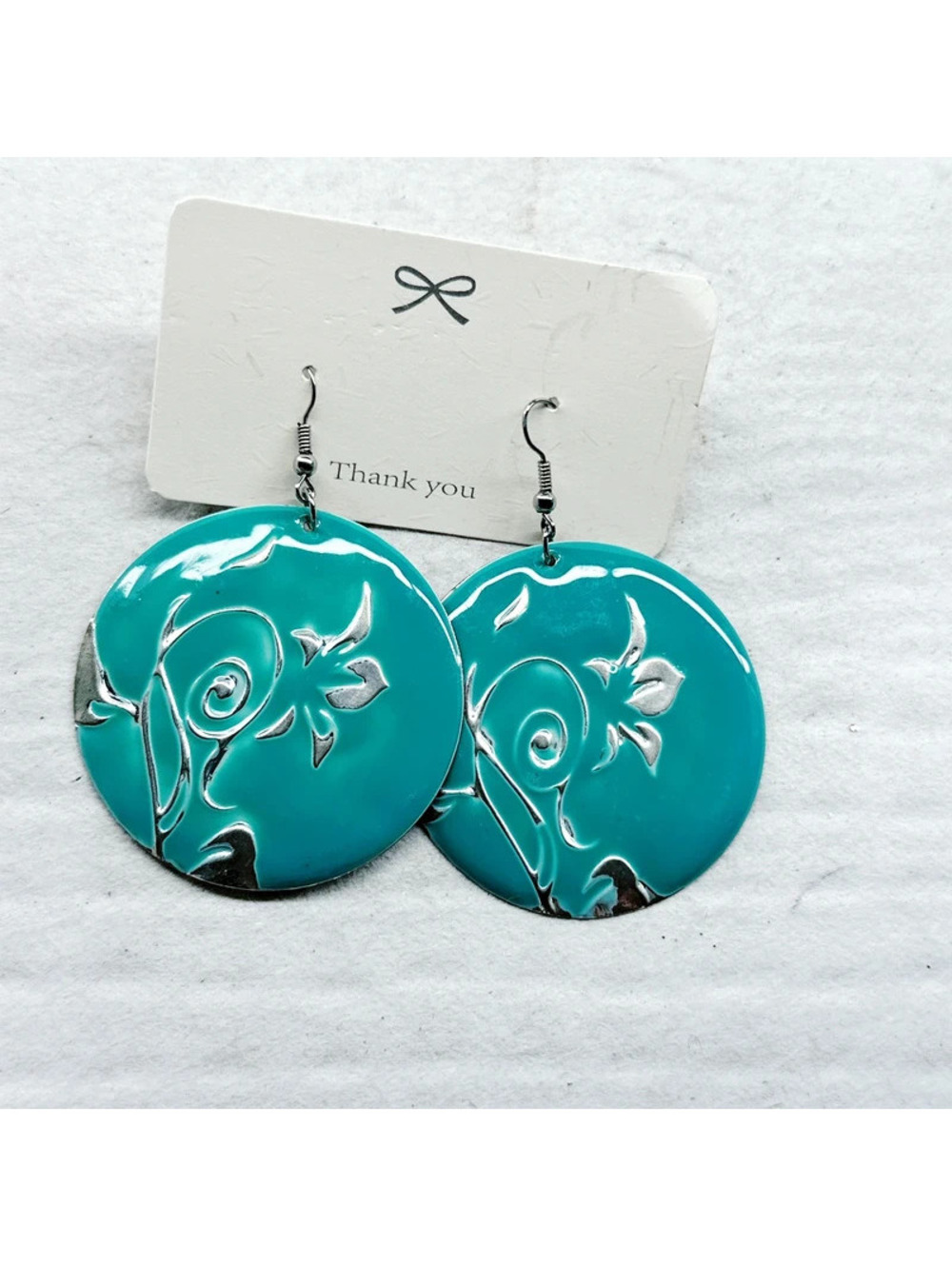 7309gc. Aqua Green Enamel Statement Earrings